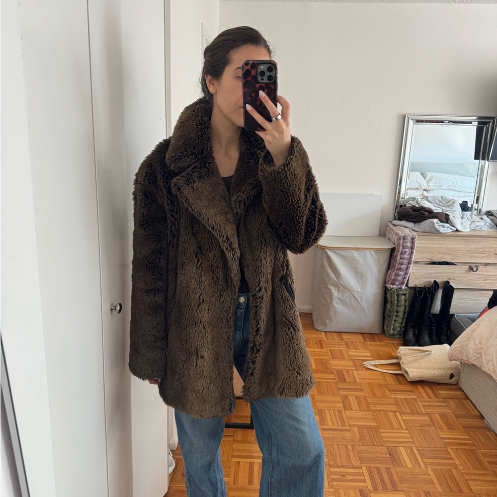 Faux Fur Coat - Brown